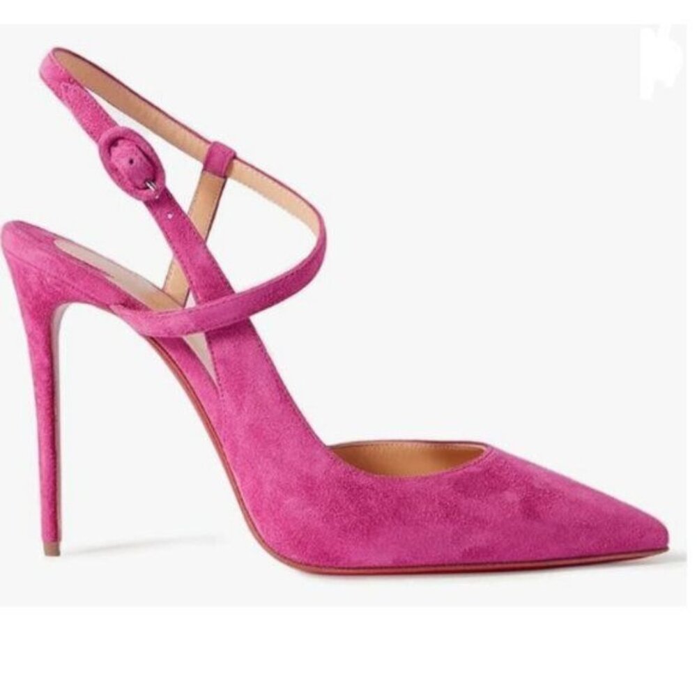 FOWT Fuchsia Suede Ankle Buckle Strap Sexy Pointed Toe Slingback Dress Sandals